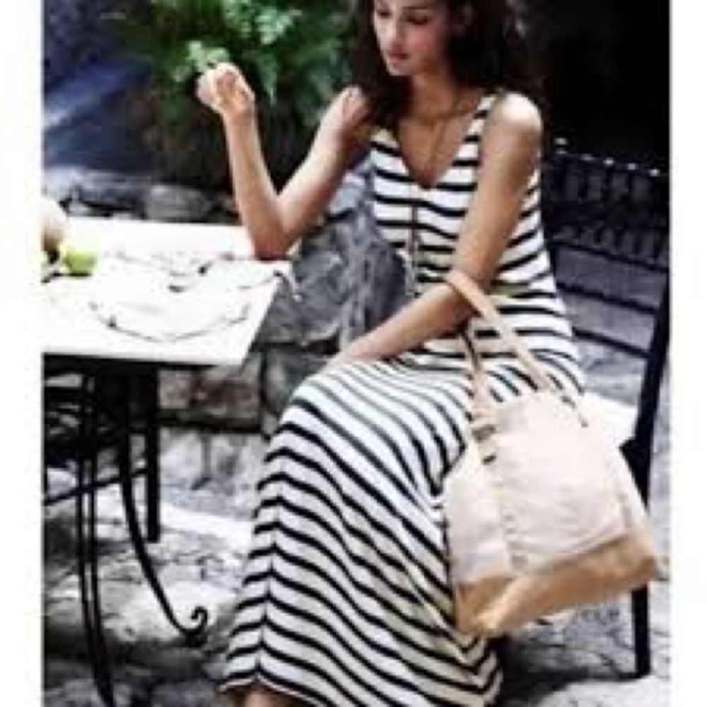 Garnet Hill Navy Stripe Sleeveless Maxi Dress | Size Small | Stretch Knit